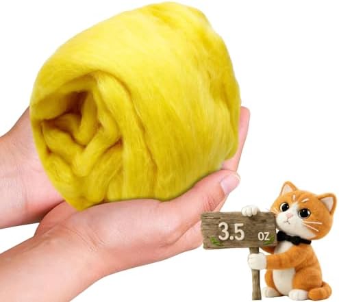 Wool Roving-3.5oz Needle Felting Wool, Soft Multi-Color Wool Fiber, Perfect Felting Wool Pure Wool, Chunky Yarn, for DIY Crafts, NeedleFelting Projects,and Artwork (Cartoon Yellow) by VKEDA