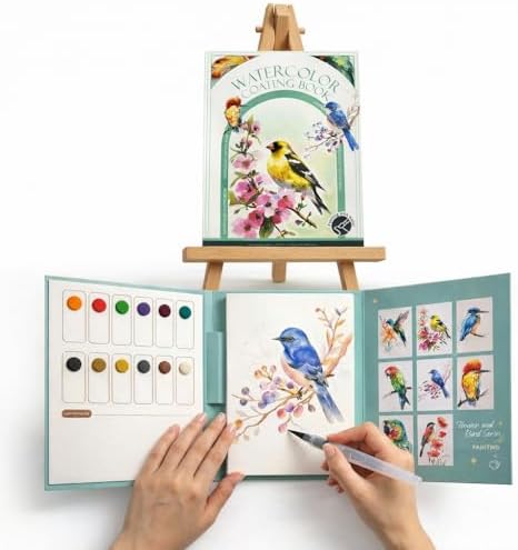 2026 Breathly Stress Relief Watercolor Books Painting Kit, All-in-One DIY Watercolor Art Kit, Paint-with-Water Portable Painting Art Book with 12-Color Pigment Dot Card & Water Brush Pen, Tri-Fold Pocket Painting Set, Relaxing Creative Kit for Beginner... by Unknown