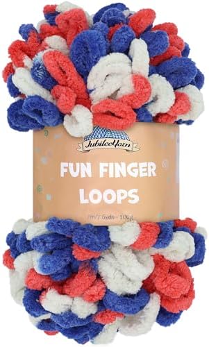 JubileeYarn Fun Finger Loops Yarn - Red White Blue - 1 Skein by BambooMN