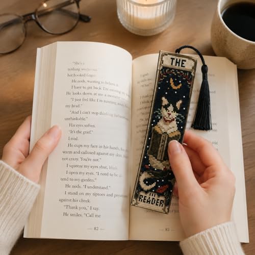 NEGEKFKX 5 Pcs Tarot Cat Cross Stitch Bookmark Kit for Adult Beginners - Image 4