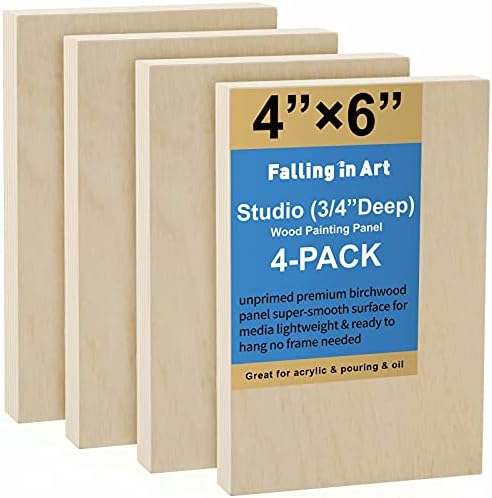 Falling in Art 4 Pack 4x6’’ Unfinished Birch Wood Panels Kit for Painting by FallinginArt