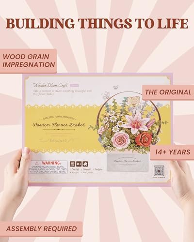ROBOTIME 3D Wooden Puzzles for Adults, TW03H Wooden Flower Basket Craft Kit, Artificial Flowers Handheld Gift Box, Unique Gift for Birthday/Holidays/Homewarming - Image 2