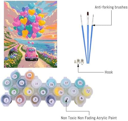 Clendo Balloon Paint by Numbers Kit for Adults, Car Paint by Number for Adults Beginner on Canvas, Ideal Gift Choice for Birthday and Festival, DIY Acrylic Paints for Wall Decor 16x20inch - Image 3