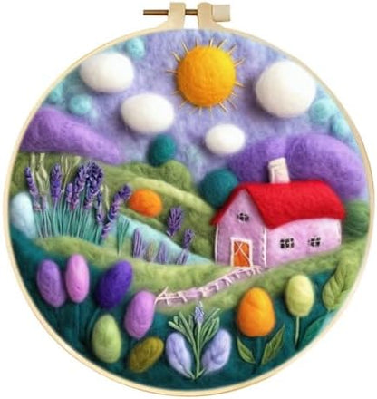 CaptainCrafts DIY Needle Felting Starter Kit with Picture Hoop, Foam Pad Felt Cloth Instructions for Home Decoration Beginner Art Craft (Romantic Homeland) by CaptainCrafts