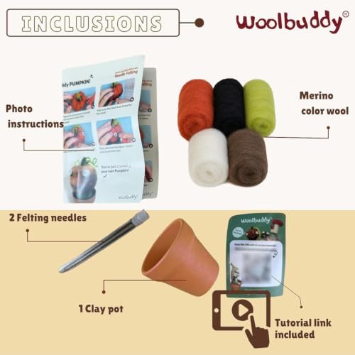 Woolbuddy Needle Felting Starter Kit (Pumpkin) for Adults with Tool & Guide - Image 3
