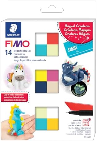 STAEDTLER FIMO Soft Polymer Clay Set: Magical Creatures, 12 Half Blocks, Sculpting Tool and Marker - Oven Bake Modeling Clay, Arts and Crafts for Beginners by Staedtler