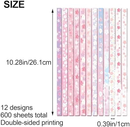 600 Sheets Paper Star Strips for DIY Hand Art Crafts, Double-Sided Printing Origami Paper for Star Jar, Wish Bottles, Home Decoration (Cherry Blossoms) - Image 2