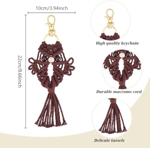 ACRNIGHEET 6PCS Owl Macrame Keychain Kit for Adults Beginners 6 Different Color Owl Boho Macrame Keychain Craft Kits Gift DIY Kits for Adults Purse Phone Bag Includes Step-by-Step Video Tutorials - Image 3