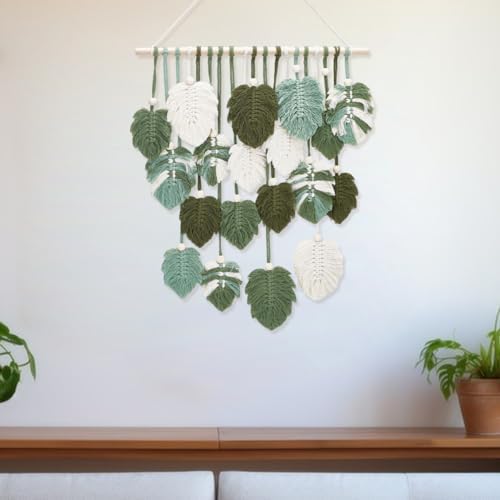FREEBLOSS Macrame Wall Hanging Leaves Macrame Monstera Wall Hanging Tapestry DIY Macrame Kit for Beginners with Instruction Macrame Wall Hanging Kit for Adults Home Decoration, Clear - Image 5