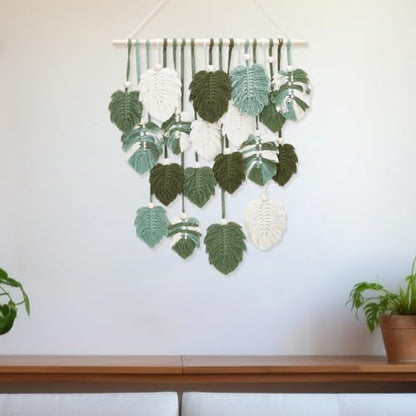 FREEBLOSS Macrame Wall Hanging Leaves Macrame Monstera Wall Hanging Tapestry DIY Macrame Kit for Beginners with Instruction Macrame Wall Hanging Kit for Adults Home Decoration, Clear - Image 5