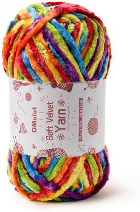 100g Fluffy Velvet Chenille Yarn for Crocheting and Knitting, 80m (87.5yd) Baby Yarn for Crocheting Soft, Crochet Chunky Yarns Amigurumi Yarns (Rainbow 2) by OMoiut