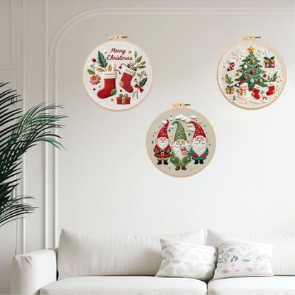 Offizon Christmas Embroidery Kit for Beginners, 3 PCS Starter Cross Stitches, Winter Santa Handicrafts, Merry Chistmas - Image 6