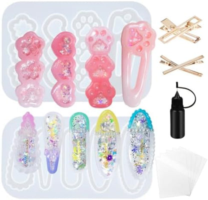 Hair Clips Resin Shaker Molds Set Barrette Pack of 12 Epoxy Silicone Trays Precision Tip Applicator Bottle Kit Bundle by FUNSHOWCASE