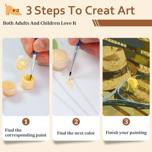 Reivworl Tennis Paint by Numbers Kit for Adults Beginner, 20" Wx16 L Tennis Paint by Number for Adult, Acrylic Painting Kits with Canvas for Gifts and Wall Decor - Image 7