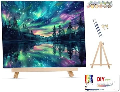 Hutarosl Aurora Paint by Numbers with Frame for Adults - with Wooden Easel,Adult Paint by Number,Aurora Canvas Paint by Numbers for Adults,Gifts and Home Decor 12x16inch by Hutarosl