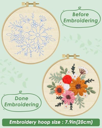 ERKOON Punch Needle Kit Beginners Adults, DIY Easy Flower Embroidery Set for Starter Art Craft, Needling Punching Project with Patterns, Tools, Yarns, Hoop, Instruction (Rainbow Flowers) - Image 3