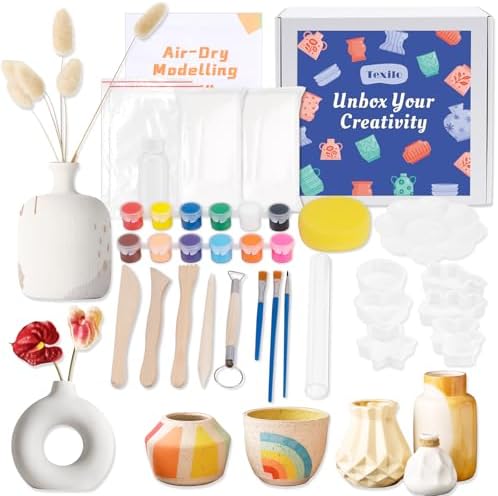 Texilo Air Dry Clay Kit for Adults, Pottery Starter Tools for Beginner, DIY Painting Making Set with Clay,Paints,Sculpting Tools,Varnish, Guide, Christmas Birthdays Gift for Arts Crafts Lover at Home by Unknown