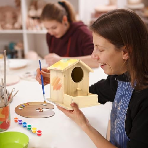 Bird House Kits for Adult, Wooden DIY Birdhouse Kit, Outdoor Woodworking Crafts Freestyle Painting, Arts and Crafts Projects with Paints & Brushes, Hanging Birdhouse for Garden Yard Decor Gifts (2Pcs) - Image 6