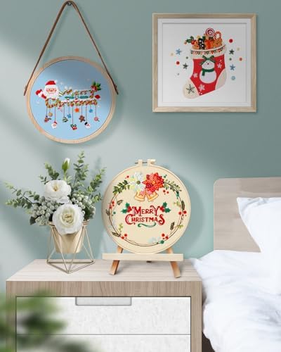 TINDTOP Christmas Embroidery Kit for Adult, 5 Pack Embroidery DIY Starter Kit, with Stamped Patterns, Hoop, Tools, Colorful Threads with Needles, Instructions - Image 6