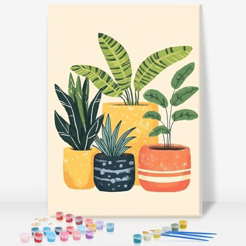 GEEHEIY Framed Paint by Numbers Kit for Adults, Potted Plants, 8 x 12 Inch by GEEHEIY