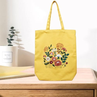 CREAWONDER Canvas Tote Bag Embroidery Kit with Pattern for Beginners, Arts and DIY Embroidery Crafts Kits for Adults, Include Instructions, Thimble, Embroidery Hoops, Color Threads and Tool - Image 6