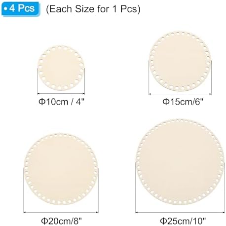 PATIKIL 4"/6"/8"/10" Diameter Crochet Basket Bottom, 4Pcs Round Blank Crochet Knitting Wooden Base for DIY Craft Weaving Basket Making Supplies Home Decoration, Wood Color - Image 2