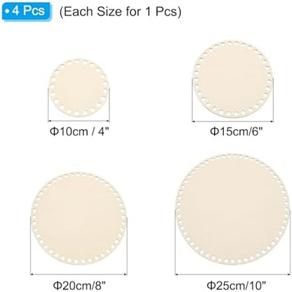 PATIKIL 4"/6"/8"/10" Diameter Crochet Basket Bottom, 4Pcs Round Blank Crochet Knitting Wooden Base for DIY Craft Weaving Basket Making Supplies Home Decoration, Wood Color - Image 2