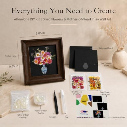 Framed Dried Flower DIY Craft Kit with Mother of Pearl Inlay, Pressed Flower Art Kit with Wooden Frame, Handmade Floral Wall Decor & Gift for Adults and Beginners - Image 2