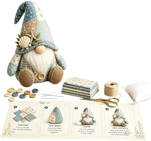 3D DIY Animal Patchwork Sewing Kit, Handmade Fabric Craft Set for Gnome and Cat Decor, Suitable for Adult Beginner DIY Projects (Light Blue) by Unknown