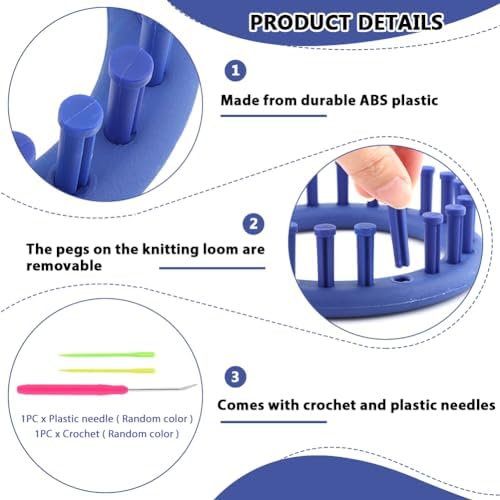 Round Knitting Loom Set, 5.5 Inch Plastic Loom with Crochet Hook & Needle - Image 2
