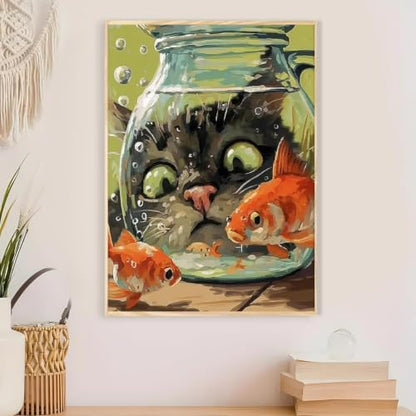 Fairyland JinWenn Curious Cat Fish Paint by Numbers Kit for Adults Framed Canvas Frameworkless - Image 4