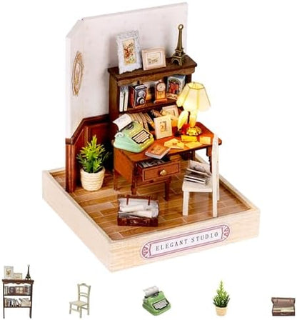 Kisoy Dollhouse Miniature with Furniture Kit, DIY 3D Wooden DIY House Kit with Dust Cover,Handmade Tiny House Toys for Teens Adults Gift(Elegant Studio) by Kisoy