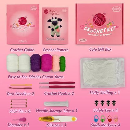 SGIBYN Crochet Kit for Beginners with Video - DIY Strawberry Cow Amigurumi - Image 2