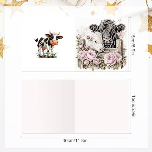6pcs5D Diamond Painting Greeting Card kits, rose bucket Little Bull Adult DIY Diamond Art Greeting Card with envelope, special Valentine's Day creative gift - Image 2