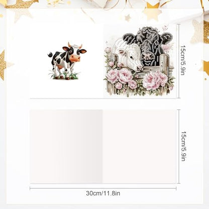 6pcs5D Diamond Painting Greeting Card kits, rose bucket Little Bull Adult DIY Diamond Art Greeting Card with envelope, special Valentine's Day creative gift - Image 2