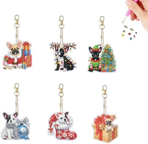 Sulunmo Diamond Painting Keychain Kits 5D DIY Diamond Art Pendants Double Sided Hanging Key Chains for Christmas Party Decoration DIY(6Pcs Christmas Dog Set-31) by SULUNMO