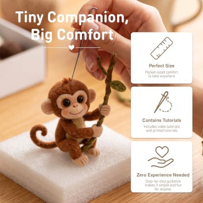 DIY Needle Felting Kit Cute Monkey on Vine – Needle Felting Starter Kit with Fiber Roving, Needles, Felting Pad & Instructions | Felted Jungle Animal Kit for Beginners Adults | DIY Craft Gift - Image 5