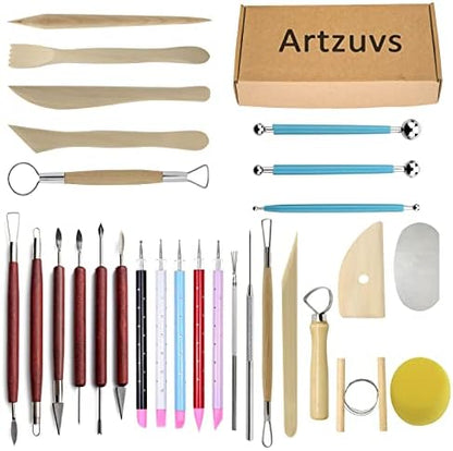 Artzuvs Clay Sculpting Tools 28pcs Polymer Pottery Modeling Tools Set for Ceramic Club Crafts,Carving,Sculpture,Shaping, Hobbyists,Artists,Expert by Artzuvs