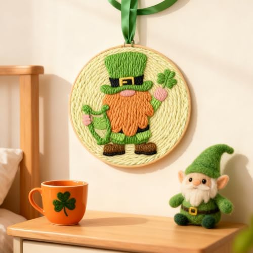 INFUNLY 2 Set St. Patrick's Punch Needle Embroidery Kits for Beginner Adult Gnome DIY Punch Needle Starter Kit for Wall Hanging Clover Needles Stitching Kit with Instruction for Crafts Gift Home Decor - Image 6