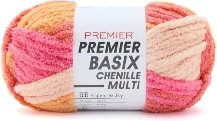 Premier Basix Chenille Brights Yarn, Plush Bulky Chenille Yarn for Crocheting & Hand Knitting, Soft Yarn for Cozy Projects, Chunky Yarn for Hand Knitting, Pink Lemonade by Premier
