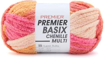 Premier Basix Chenille Brights Yarn, Plush Bulky Chenille Yarn for Crocheting & Hand Knitting, Soft Yarn for Cozy Projects, Chunky Yarn for Hand Knitting, Pink Lemonade by Premier