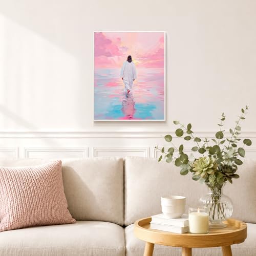bitCNY Paint by Numbers for Adults, Jesus Walking on Water DIY Acrylic Painting Kit, Pink Ocean Sunset Paint by Number Canvas Art, Christian Religious Wall Decor, 16x20 Inch - Image 4