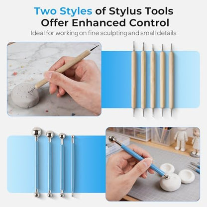 Nicpro 120ml Air Dry Clay Glaze and 32 PCS Clay Tools Kit, Gloss Varnish - Image 3