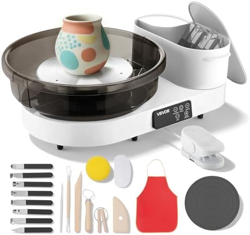 VEVOR Pottery Wheel for Adults, 14" and 11" Turntables, 450W Electric Table Top Pottery Wheel with Foot Pedal, 30-300 RPM Adjustable Speed, Aluminum Body, for Beginners, DIY Clay Art Craft, White by VEVOR