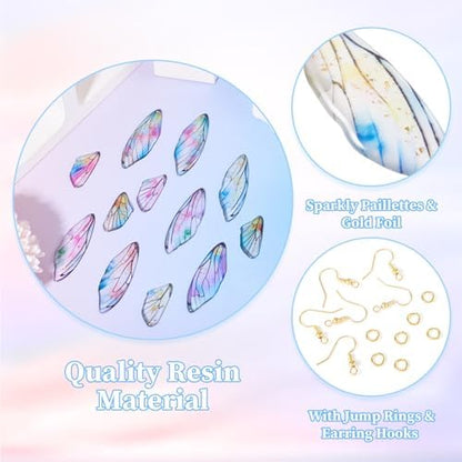 FASHEWELRY 20Pcs Resin Butterfly Wing Charms for Earring, Transparent Angel Wing Pendants Colorful Dragonfly Wings Charms with Gold Foil for Jewelry Making - Earring Hooks & Jump Rings - Image 5