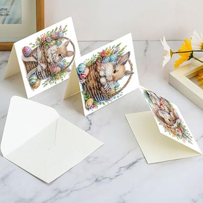 Tontut 6pcs Diamond Art Painting Kit Greeting Card, Basket Bunny 5D DIY Diamond Handmade Holiday Glitter Greeting Card with Envelope, Easter Day Holiday Gift Congratulation - Image 7