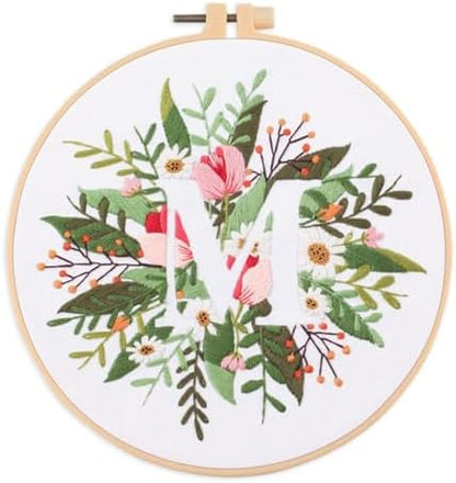 IUHUI Embroidery Kit for Beginners Adults - 26 Floral Letters Easy Patterns, DIY Hand Stitching Embroidery Set with Hoop (Flower and Grass Letter M) by Unknown