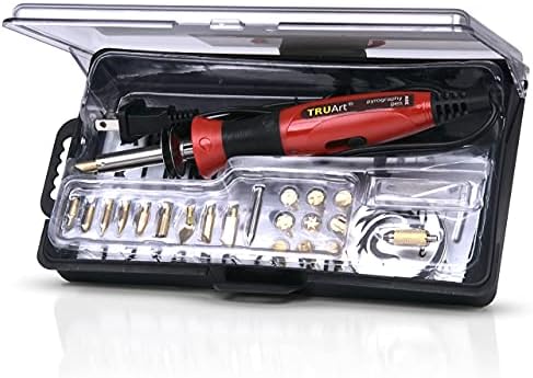 TRUArt Stage 1 Wood Leather Cardboard Paper Pyrography Pen Set w/Jewelry Soldering Point - Best Woodburning Crafts Burner Tool Kit - Comes with 35 Tips, Dual Power Mode - 30W-15W, Gourd by TRUArt