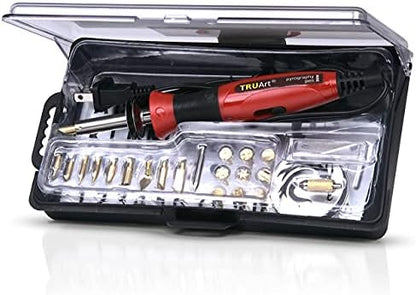 TRUArt Stage 1 Wood Leather Cardboard Paper Pyrography Pen Set w/Jewelry Soldering Point - Best Woodburning Crafts Burner Tool Kit - Comes with 35 Tips, Dual Power Mode - 30W-15W, Gourd by TRUArt