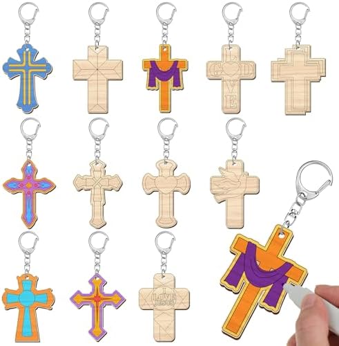 Trnayi 36 Pcs Religious Cross Wood Keychain Color Your Own DIY Craft by Trnayi